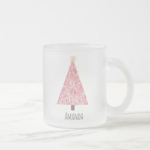 Modern pink christmas tree frosted glass coffee mug