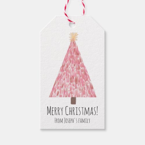 Modern pink christmas tree gift tags