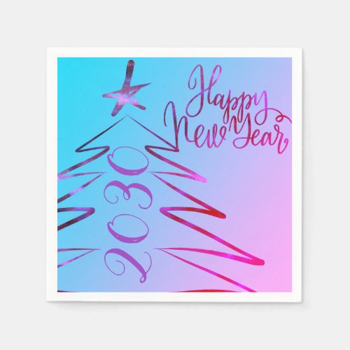 Modern pink Christmas tree New Years party Napkins