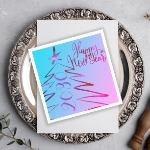 Modern pink Christmas tree New Years party Napkins