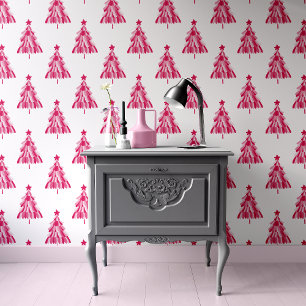 Modern Pink Christmas Tree Pattern Wallpaper