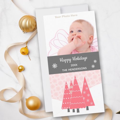 Modern Pink Christmas Trees Photo Card