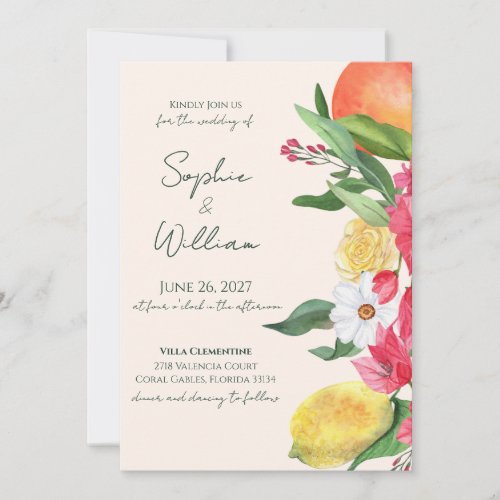 Modern Pink Citrus Garden Wedding Invitation