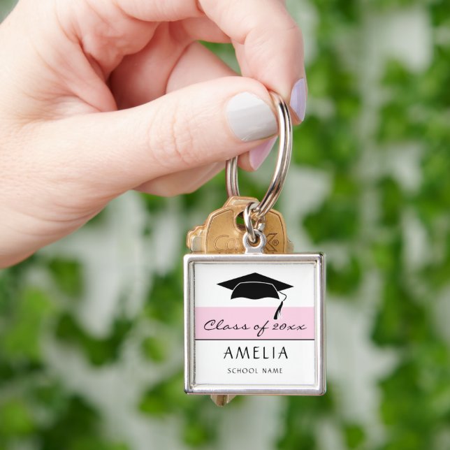 Modern Pink Class of and Graduate Name Graduation Keychain (Hand)