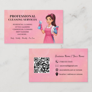 Modern Pink Cleaning Service Business Card