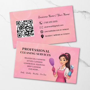Modern Pink Cleaning Service Business Card