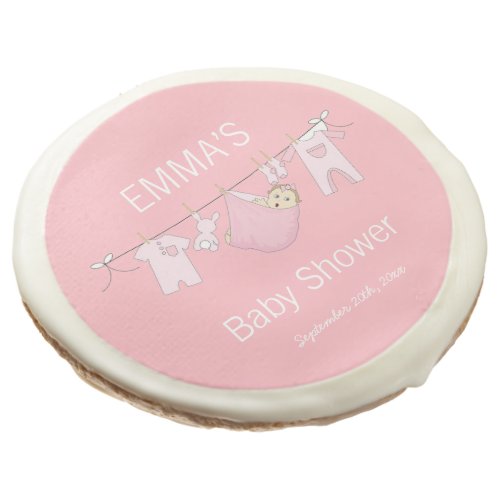 Modern Pink Clothesline Girl Baby Shower Party  Sugar Cookie