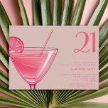 Modern Pink Cocktail 21st Birthday Invitation<br><div class="desc">Modern 21st birthday invitation featuring elegant chic typography and minimalist design in pink color</div>