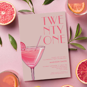 Modern Pink Cocktail 21st Birthday Invitation