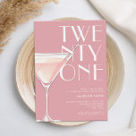 Modern Pink Cocktail 21st Birthday Invitation<br><div class="desc">Modern 21st birthday invitation featuring elegant chic typography and minimalist design in pink color</div>