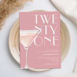 Modern Pink Cocktail 21st Birthday Invitation