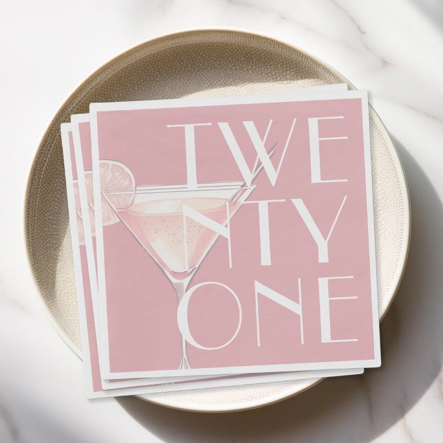 Modern Pink Cocktail 21st Birthday Napkins (Creator Uploaded)