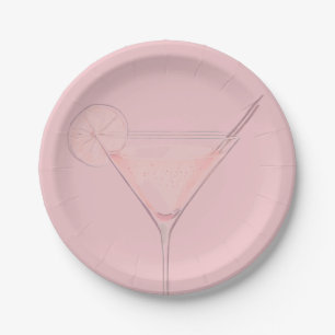 Modern Pink Cocktail Birthday Paper Plates