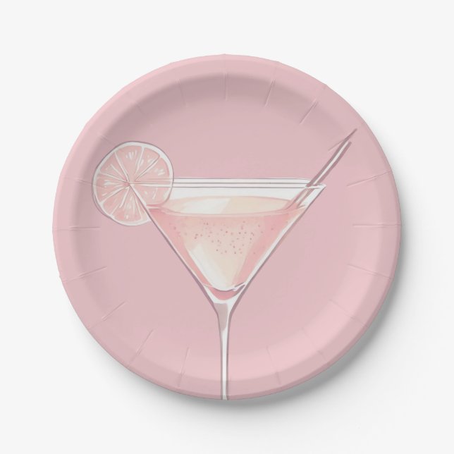 Modern Pink Cocktail Birthday Paper Plates (Front)