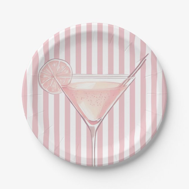 Modern Pink Cocktail Birthday Paper Plates (Front)
