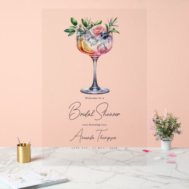 Modern Pink Cocktail Bridal Shower Welcome Acrylic Sign (Wedding)