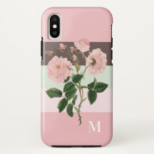 Modern Pink Color Block Floral Monogram iPhone X Case