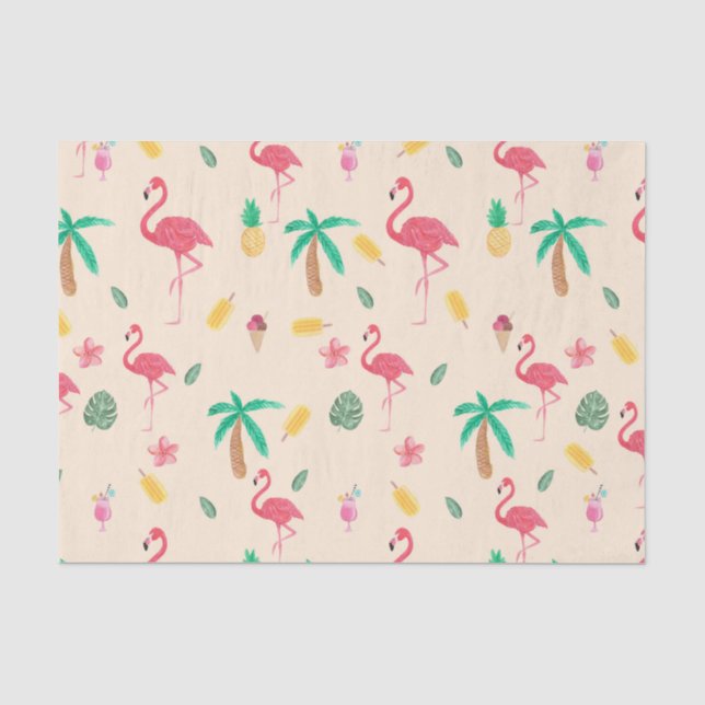 Modern pink colorful watercolor tropical flowers tissue paper (Front)