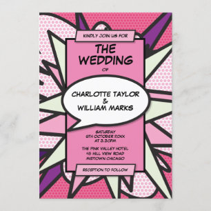 Modern Pink Comic Book Themed Wedding Invitation