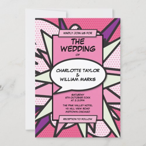Modern Pink Comic Book Themed Wedding Invitation