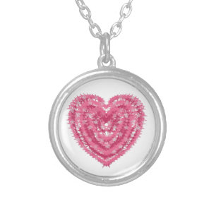 Modern Pink Confetti Heart   Valentine's Day Art Silver Plated Necklace