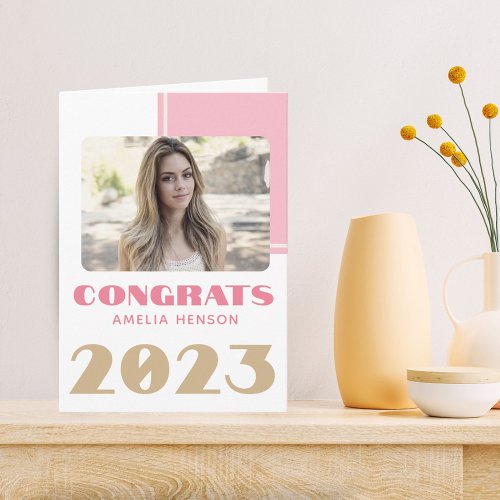 Modern Pink Congrats Graduate Photo  Card