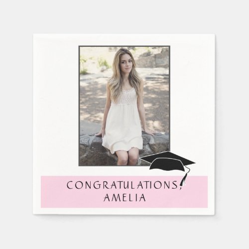Modern Pink Congratulations Graduation Photo Napkins
