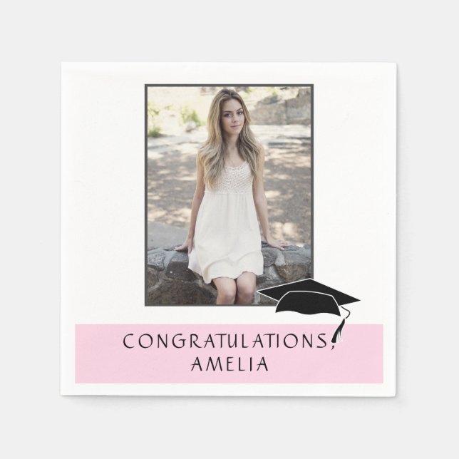 Modern Pink Congratulations Graduation Photo Napkins (Front)