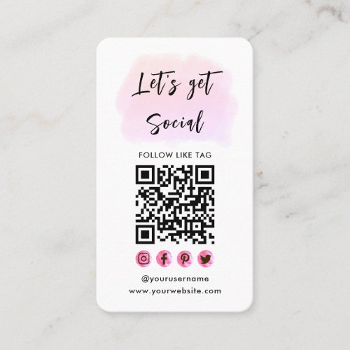 Modern Pink Connect With Us QR Code Social Media Business Card