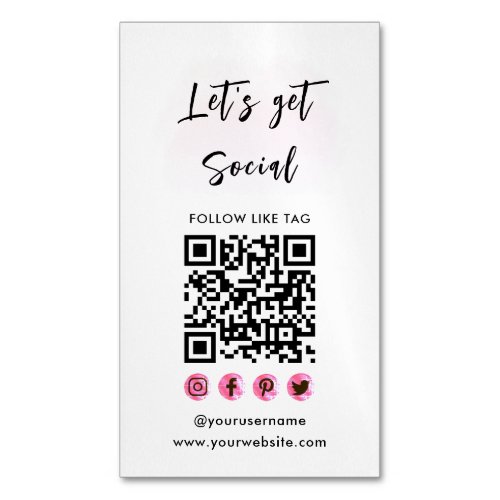 Modern Pink Connect With Us QR Code Social Media Business Card Magnet