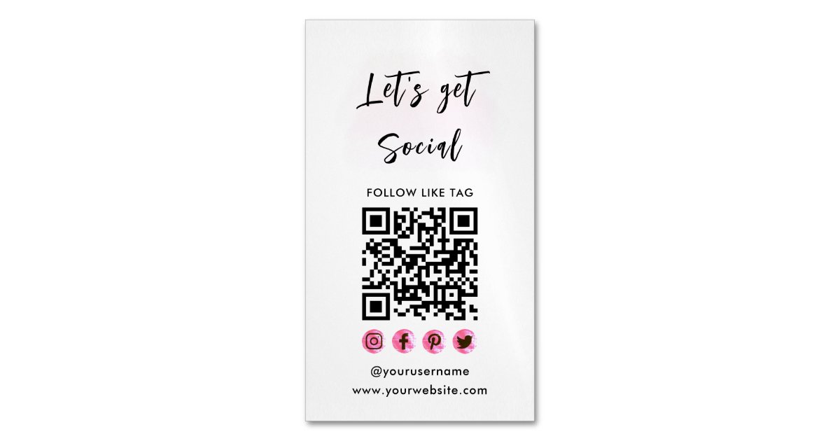Modern Pink Connect With Us QR Code Social Media Business Card