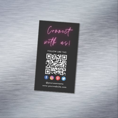 Modern Pink Connect With Us Social Media Qr Code Business Card Magnet