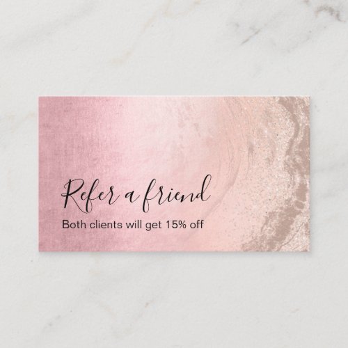 Modern pink copper rose gold glitter makeup artist referral card