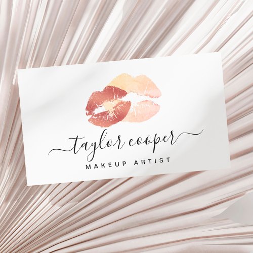 Modern pink  copper rose gold lips makeup artist business card