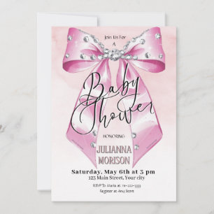 Modern Pink Coquette Bow Baby Shower Girl  Invitation