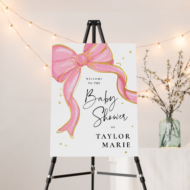 Modern Pink Coquette Bow Baby Shower Girl Welcome Foam Board (In Situ (Stand))