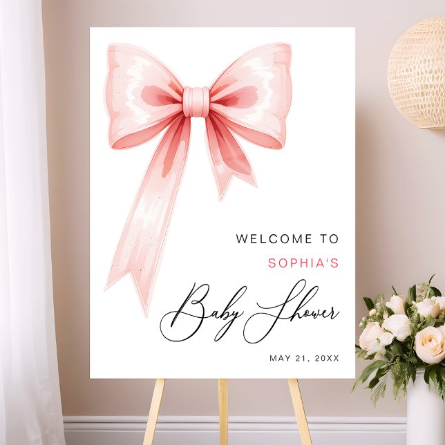 Modern Pink Coquette Bow Baby Shower Welcome Sign (Creator Uploaded)