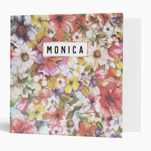 Modern pink coral botanical watercolor floral 3 ri 3 ring binder