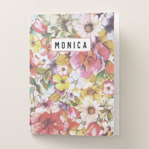 Modern pink coral botanical watercolor floral pock pocket folder