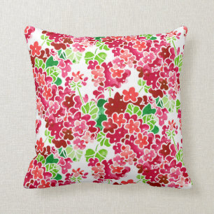 Modern Pink Coral Red Geranium Floral Throw Pillow