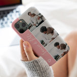 Modern pink couple names 3 photos collage grid iPhone 13 case<br><div class="desc">Modern dusty pink heart couples names 4 photos collage grid,  perfect gift for a couple or best friends.</div>