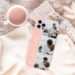 Modern pink couple names 3 photos collage grid iPhone 13 case<br><div class="desc">Modern pastel blush pink heart couples names 4 photos collage grid,  perfect gift for a couple or best friends.</div>
