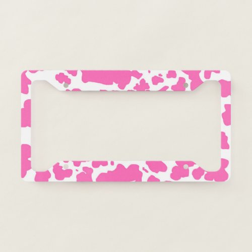 Modern PInk Cow Spots Print Cowboy Farmer License Plate Frame