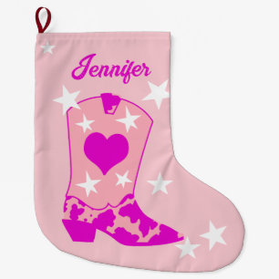 Modern Pink Cowgirl Boot Large Christmas Stocking