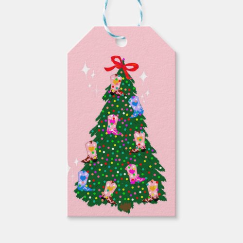 Modern Pink Cowgirl Western Boots Christmas   Gift Tags