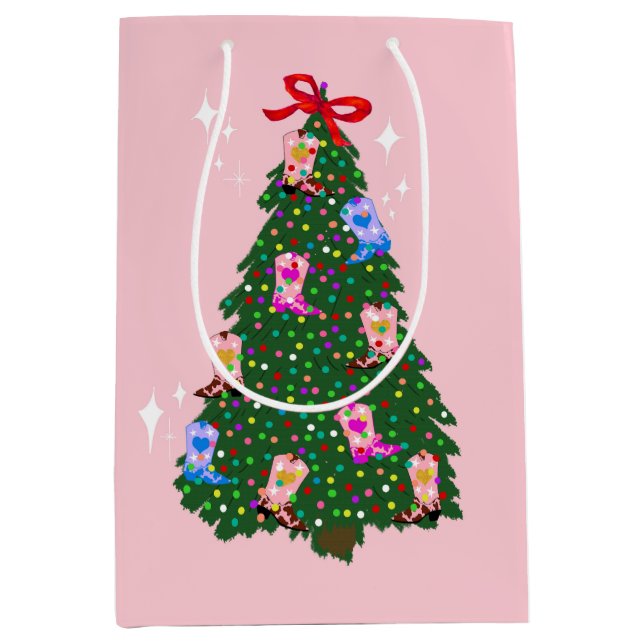 Modern Pink Cowgirl Western Boots Christmas  Medium Gift Bag (Front)