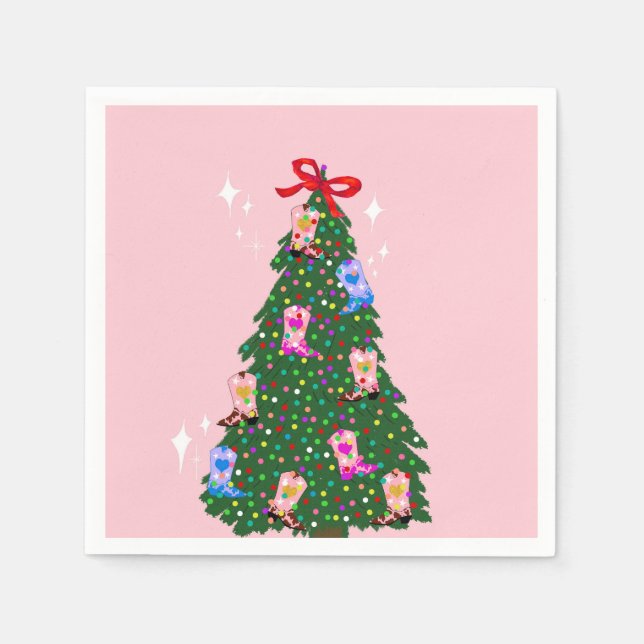 Modern Pink Cowgirl Western Boots Christmas  Napkins (Front)