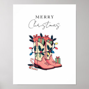 Modern Pink Cowgirl Western Boots Christmas Poster