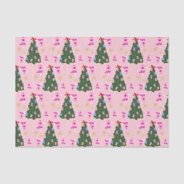 Modern Pink Cowgirl Western Boots Christmas Tree Tissue Paper (Front)