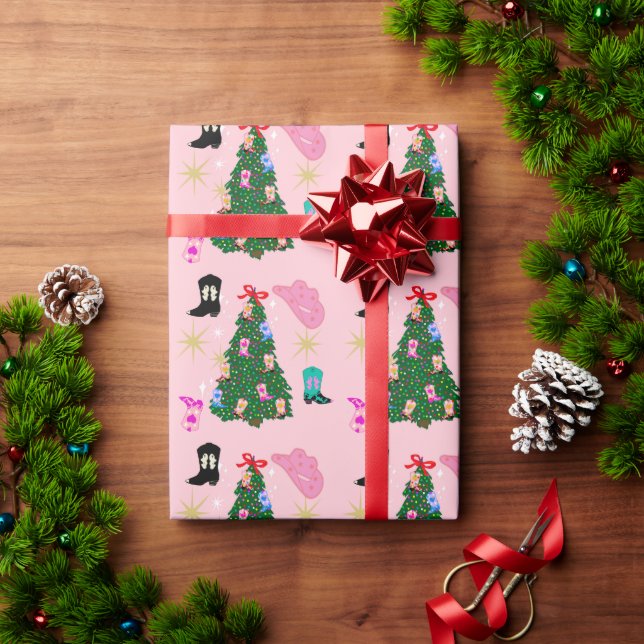 Modern Pink Cowgirl Western Boots Christmas Tree Wrapping Paper (Holiday Gift)